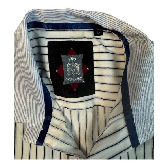 TM Exposure Men's Medium White & Blue Button Down Dress Shirt - Picture 2 of 14